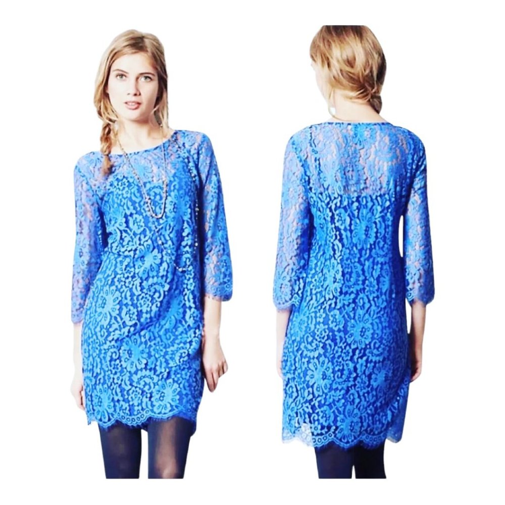 Anthropologie Urban Chic Lace Shift Dress Sz S Blue HD Paris Sophisticated Dress
